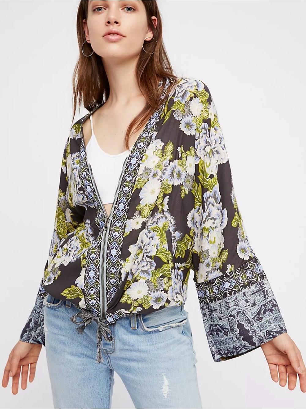 Free People Wild Flower Zip Up Kimono